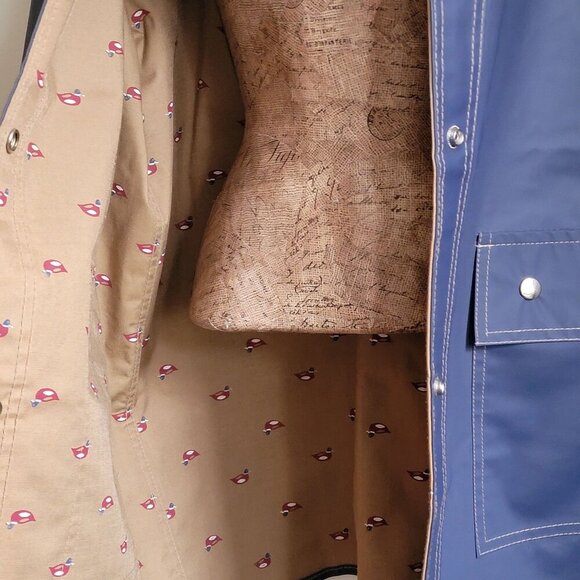 Reversable Mallard Duck Print Hooded Raincoat Snap Buttons Drawstring. Size L - Picture 12 of 16